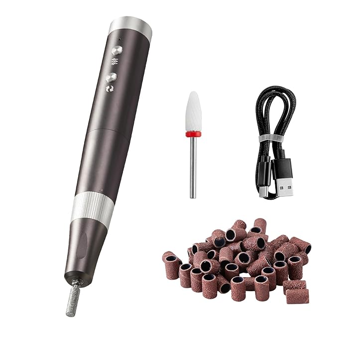 VEVOR Electric Cordless Nail Drill, 30,000RPM Variable-Speed Rechargeable Nail E File Machine, Nail Surface Smooth, Portable Manicure Pedicure Polisher with 50PCS Sanding Bands for Dead Skin Removal