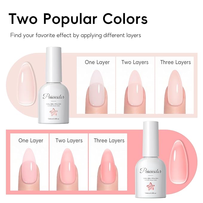 PEACECOLOR Gel Nail Kit, 240Pcs Short Medium Almond Nail Tips with U V Light 2PC Jelly Gel Polish Nail Glue Top Coat Stickers Rhinestones Easy Extension Set DIY Salon Gifts for Women