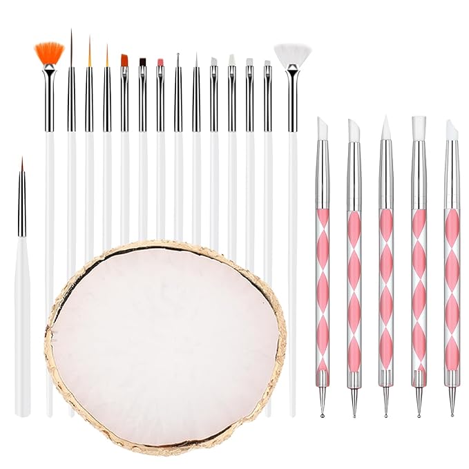 21 PCS Nail Art Brushes Nail Art Tool Set Resin Pallete Nails Pallet for Nails Design Brush Dotting Tools Painting Brushes Sculpture Pen Makeup Display Board for Home Salon