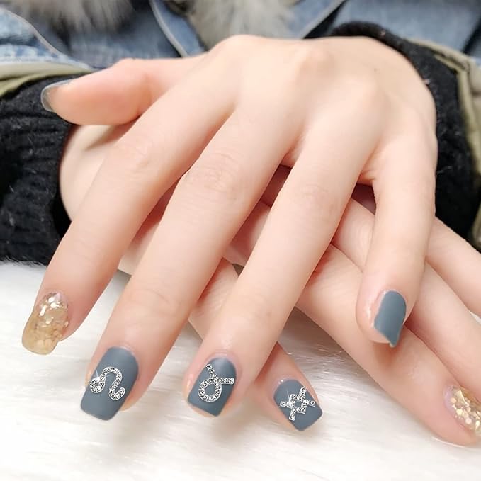 24 Pieces Gold and Silver Alloy Zodiac Nail Charms Zodiac Signs Nail Studs Twelve Constellation Nail Charms Inlaid Clear Rhinestone for Women Girls Nail Art Decoration
