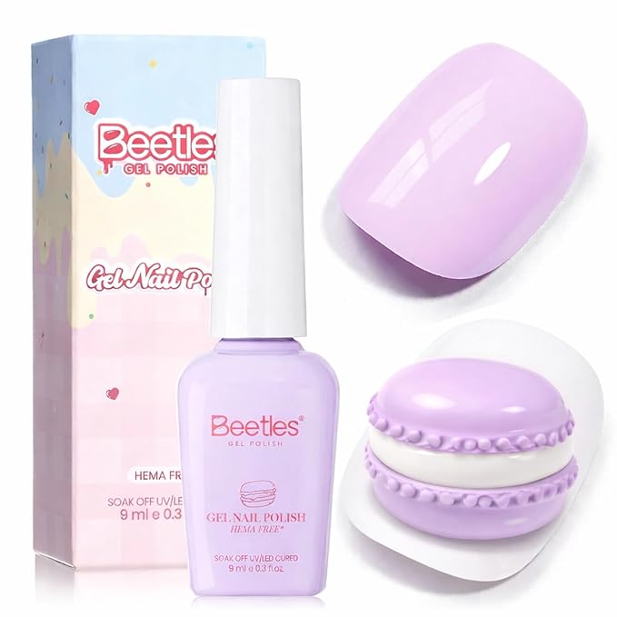 Beetles Lavender Gel Nail Polish - Lavender Macarons Pastel Purple Gel Nail Polish, Same Color Same Bottle, Soak Off UV LED Lamp Pastel Nails Art, Long-Lasting Manicure Salon DIY Home Spring Nails
