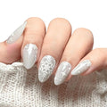 Maniology Press-On Nails Snow Bunny | Short Almond Shape Nail Tips – Snowflakes, Winter-Themed Manicure Designs, Reusable, Durable & Easy Application, 30-Piece 15 Sizes False Nails Kit