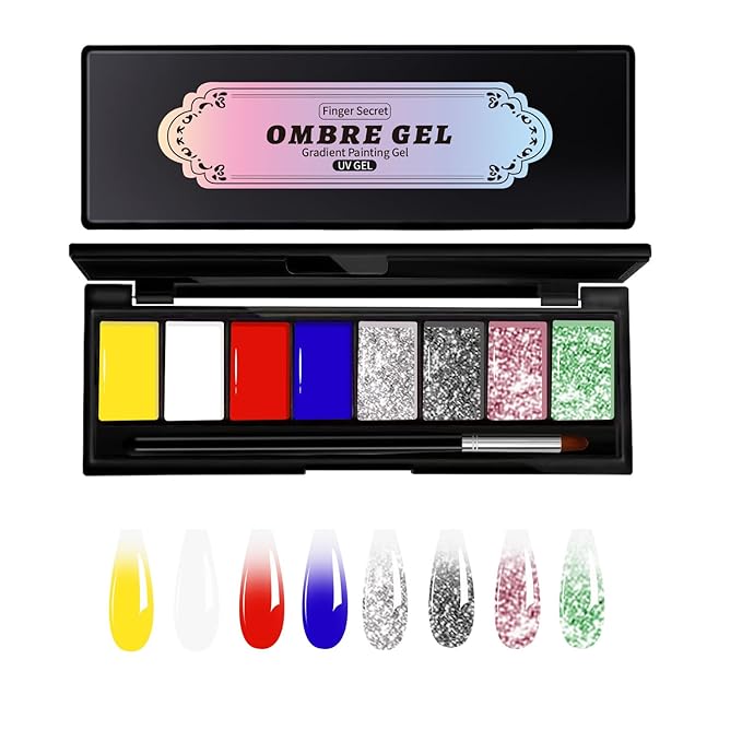 Finger Secret 8 Colors Ombre Gel Pat Nail Polish Set,Ombre Pigment for Nails, Pat Painting Gradient Blooming Gel with 50Pcs Nail Sponges for 9D Gels Nail Art can be Painted in Salon or Home Use