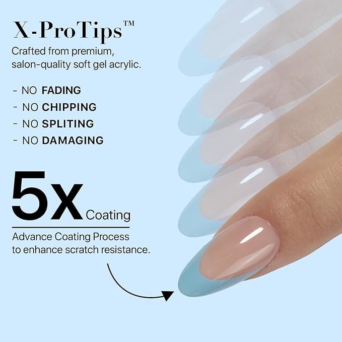 SXC Cosmetics X-Pro Tips French Tip Press On Nails - Bright Pastel Glow in the Dark Series (GLOW115KIT-M Almond)