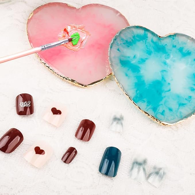 2 Pcs Resin Pink Nail Art Palette, Nail Art Painting Mixed Color Palettes Gold Edge Nails Holder Nails Arts Display Board Easter Gifts for Women Easter Basket Stuffers