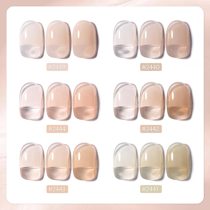 GAOY Jelly Nude Gel Nail Polish Set, 6 Transparent Colors Sheer Light Pink Brown Soak Off UV Light Cure Gel Polish Kit for Salon and Nail Art DIY at Home