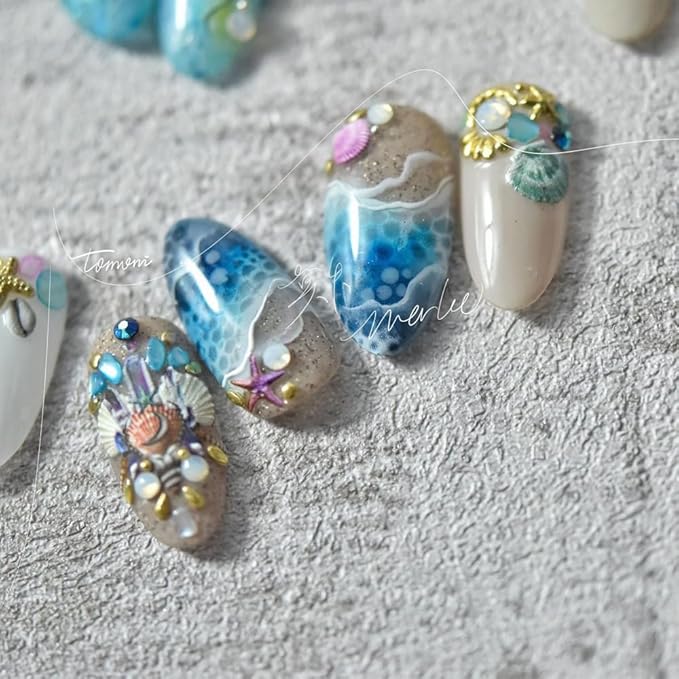 3Sheets Ocean Wave Nail Art Stickers, Blue and White Design, Water Pattern Nail Decals