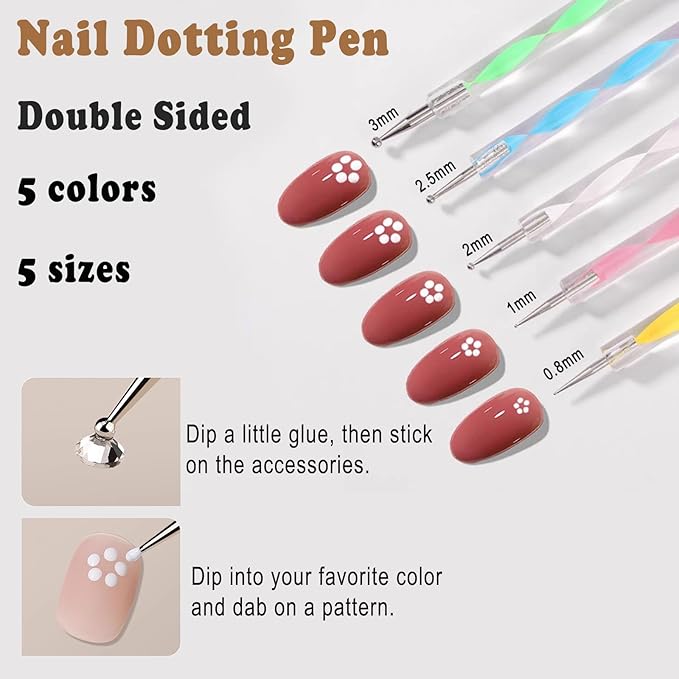 Nail Art Tools Set, Nail Art Brushes with Nail Art Palette, Nail Dotting Tools, Dual Tipped Silicone Nail Tools, Nail Design Tools Supplies Kit for Nail Tech and Beginners