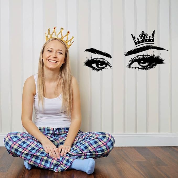 SUPERDANT Brows and Eyes Wall Stickers Crown Vinyl Wall Decals Living Room Art Wallpaper Beauty Salon DIY Decoration Print for Beauty Shop Girls' Room Livingroom Bedroom Decoration