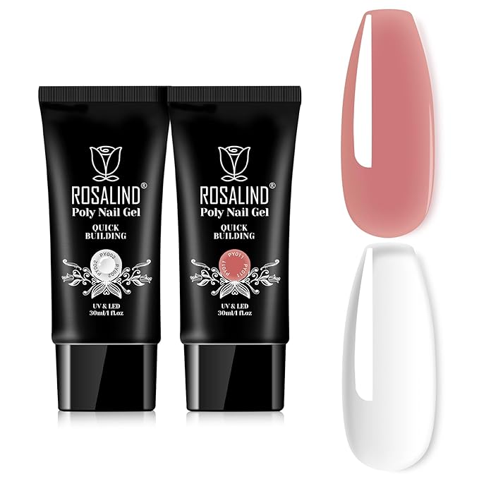 ROSALIND Clear&Deep Nude Extension Gel, 2 PCS 30ml Deep Nude Pink & Clear Poly Nail Gel Kit with UV Lamp