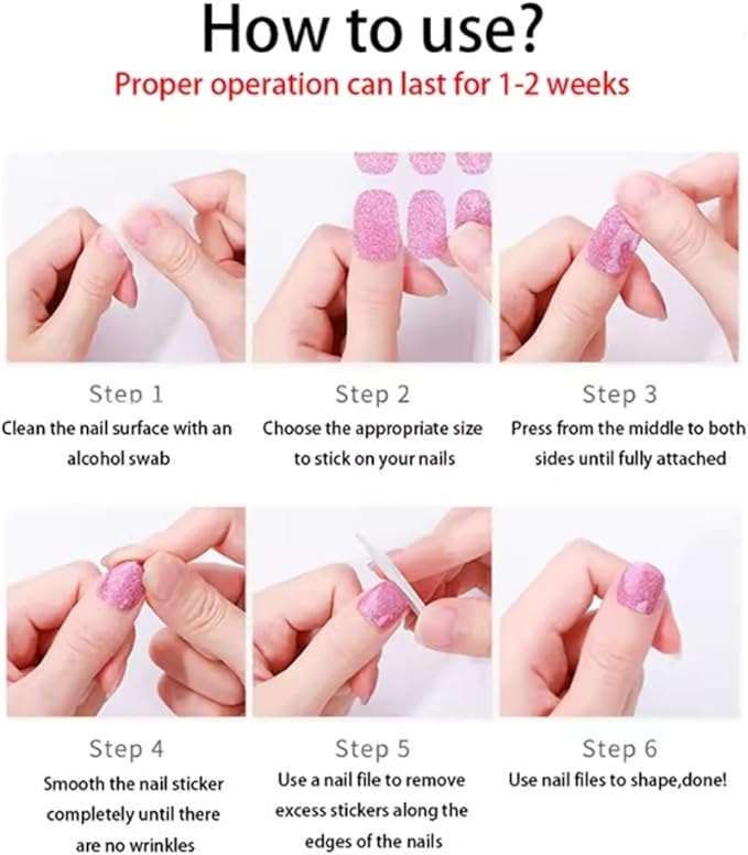 Cute Valentines Day Gel Nail Stickers Gradient Pink Nail Strips Polish Romantic Love with Glitter Designs Full Wraps Gel Nail Strips Cute Heart Nail Decals for Women Manicure Decorations 1 Sheets