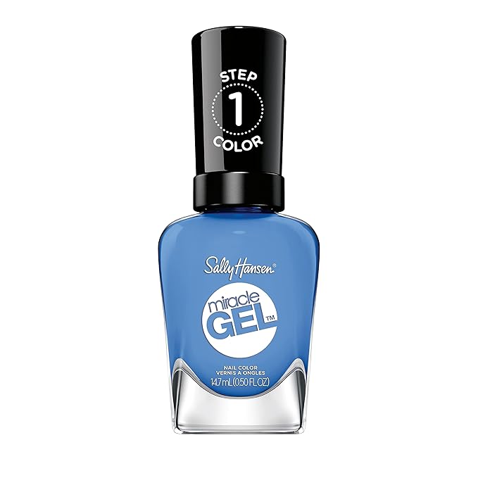 Sally Hansen Miracle Gel Salon Quality Nail Polish | Gel-Like Formula, Two-Step System, No UV Light Needed, Long Lasting Opaque | 642 Oaseas| Blue Nail Polish