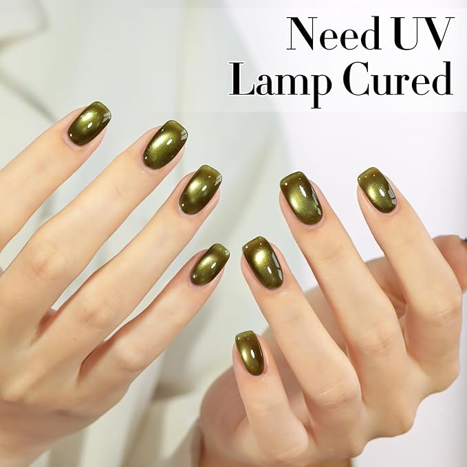 Double Rhythm 0.5 Oz Cat Eye Gel Polish with Magnet Same Color Same Bottle Holographic Glitter Shimmer Translucent Color Salon 15 ML Magnetic Nail Art (Sage Green-MC1277)
