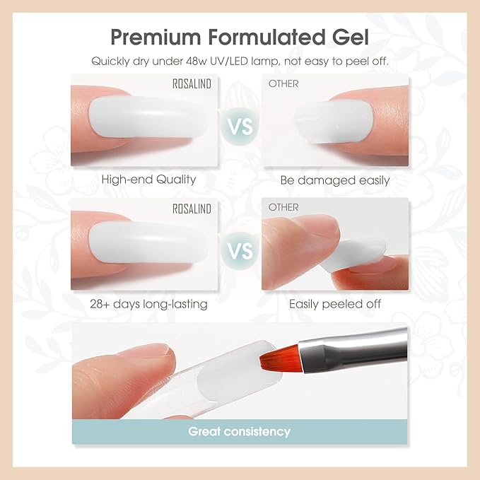 ROSALIND Opal White Poly Extension Gel, 2 oz White Poly Nail Gel for Nail Art Decoration, Nails Thickening Extension Easy to DIY Use at Home Need UV Lamp (Update Version)