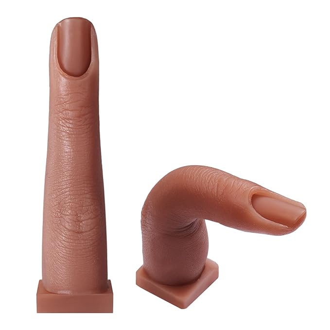 Deciniee Upgraded Square Base fake finger 2PCS Silicone Practice Fingers for Acrylic Nails Flexible Nail Practice Finger Soft Nail Training Model Mannequin Finger for DIY Nails Practice（N0.5）