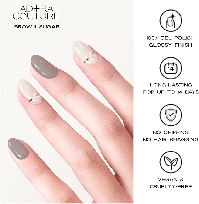 Semi Cured Gel Nail Strips with 30 Pieces - UV Gel Stickers, Manicure Kit, Easy Application Wraps Includes Prep Pads, Nail File, Wooden Stick - UV Light Required (Brown Sugar)