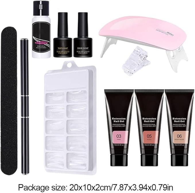 Gel Nail Kit, 11PCS Poly Nail Gel Kit Extension with UV Light Polish Starter All in One Suitable for Beginner DIY at Home (NO. 03)