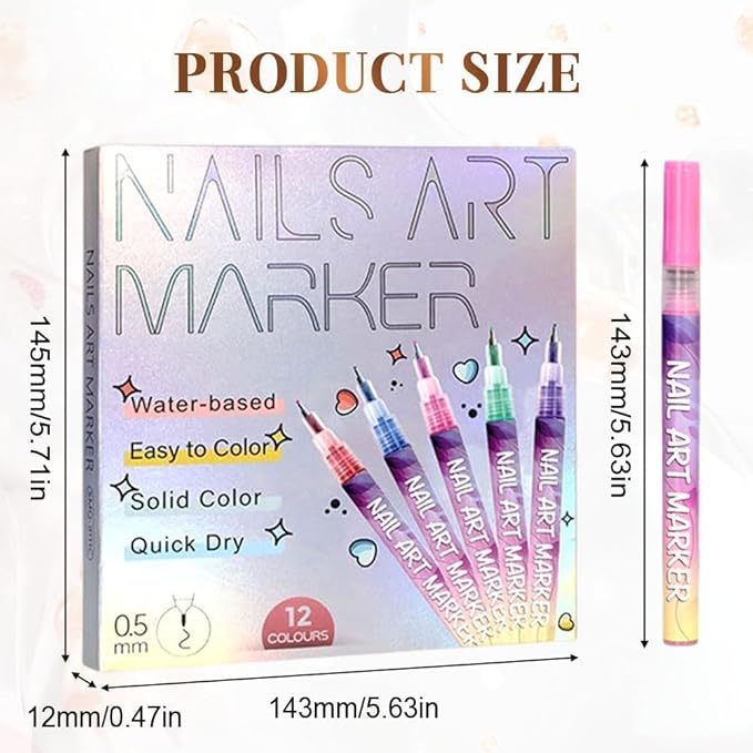 DIY Nail Art Design Tools, 12 Colors Nail Art Pens Set, Professional Nail Art Marker Pens for 3D Painting and Dotting
