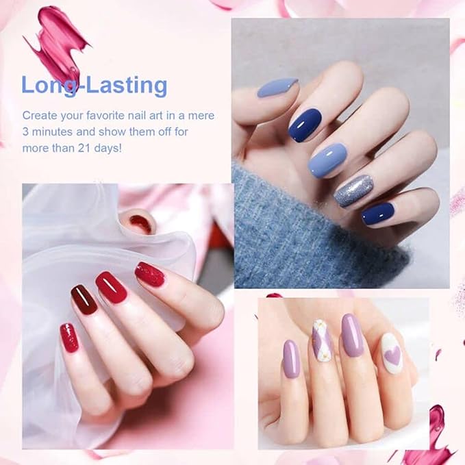 JEWHITENY 45PCS Gel Nail Polish Kit, 42 Colors 5ML Gel Polish Nude Gray Pink Blue Soak Off Glitter Nail Art Starter Kit Beauty Gifts Set for Women Girls Valentines Mother's Day Gift