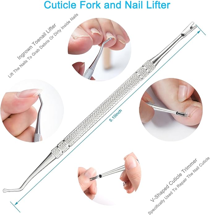 9-Piece Cuticle Tool Set, Professional Manicure & Pedicure Kit with Stainless Steel Cuticle Nippers, Trimmer, Pusher, Nail File and Buffer for Toenail & Fingernail Care at Home Salon