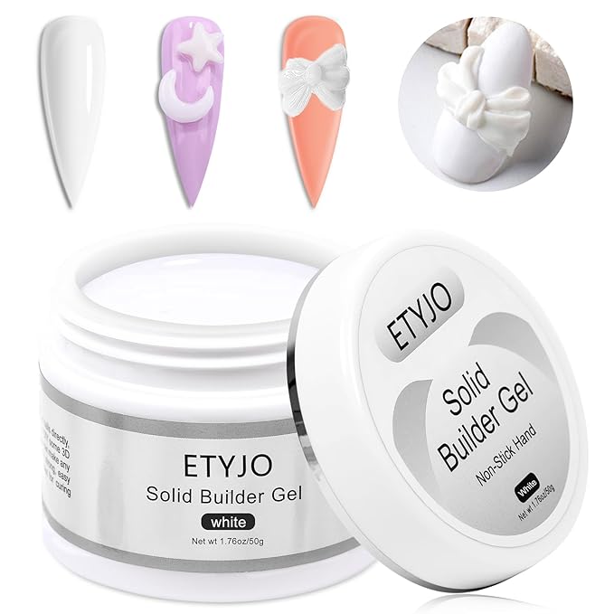 Solid Gel Builder for Nails 50g Large Capacity White Non-Stick Hand Extension 3D Carving Hard UV Gel for Nail Art Salon Home DIY