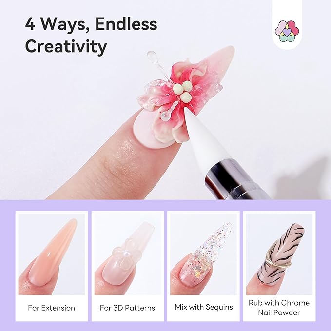 SAVILAND Solid Builder Nail Gel Set: Non-Sticky 4 Color Clear Nude White Pink 3D Nail Gels for Extension Reinforcement Long-lasting Sculpting Gel for Nails Art Starter Kit DIY Home