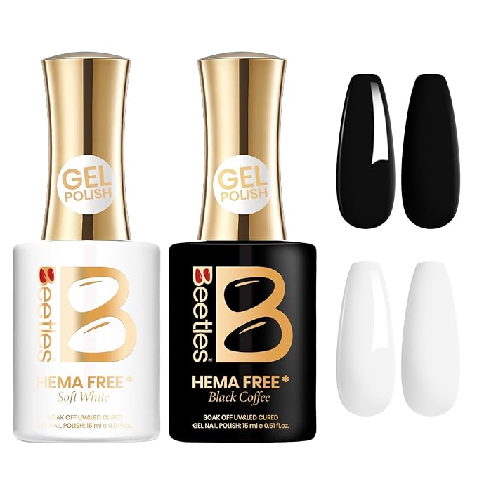 Beetles Black White Gel Polish Kit - Simple Black & White Colors Collection, 2pc 15ML Hema-Free French Nails Design Trendy Colors Uv LED Lamp Salon DIY at Home Nails Gifts for Women