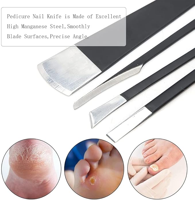 Watris Veiyi 4PCS Pedicure Knife Set, Ingrown Toenail Removal Kit, Pedicure Callus Shaver Tools, Professional Foot Scraper, Steel Foot Care for Dead Skin Corn Foot Remover Foot File Rasp (6.3in)