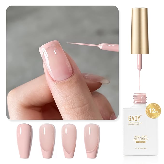 GAOY Baby Pink Swirl Gel Nail Polish Art Liner, 12ml Light Pastel Pink Color Nail Paint Design with Thin Brush, UV Light Cure for DIY French Manicure at Home