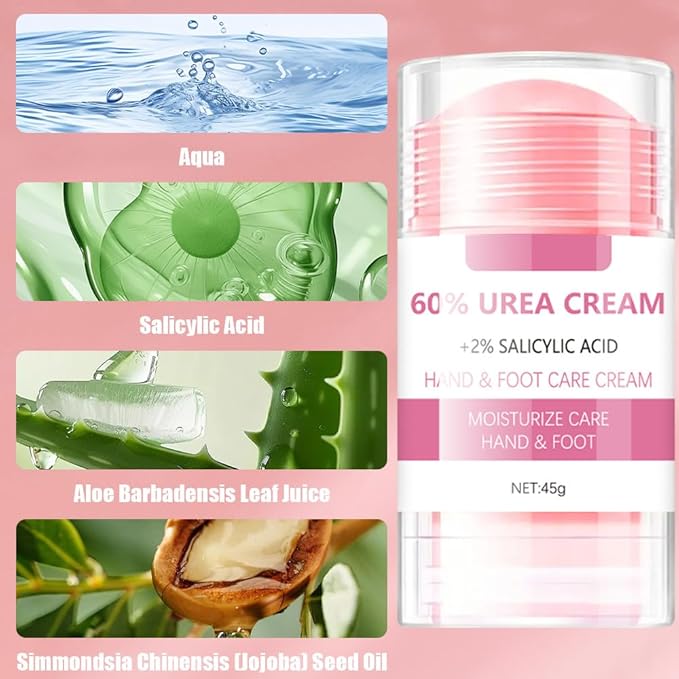 60% Urea plus 2% Salicylic Acid Hand and Foot Cream, Peach Scented Hand and Foot Moisturizer for Rough and Dry Cracked Hands, Elbows, Feet and Heels, Exfoliating Repair Balm, 1.58 OZ