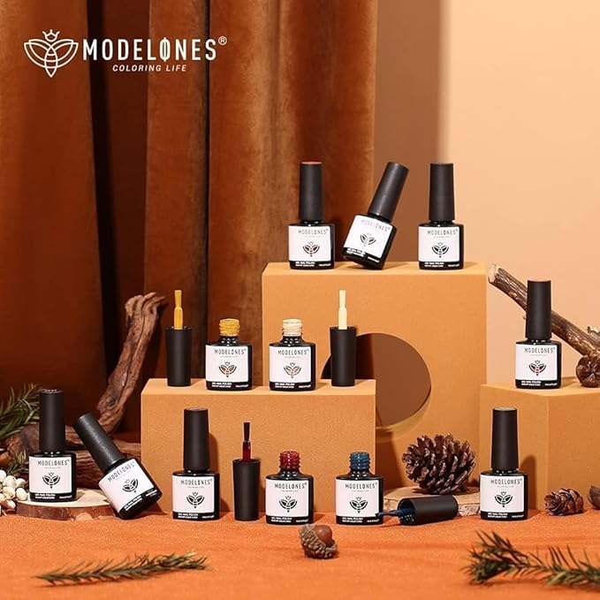 Modelones Gel Nail Polish Set, 12 Colors Christmas Winter Nude Brown Gel Polish Yellow Pumpkin Orange Sage Green Blue Wine Dark Red Nail Gel Polish Set Soak OFF LED Nail Art Gel Nail Gift Salon DIY