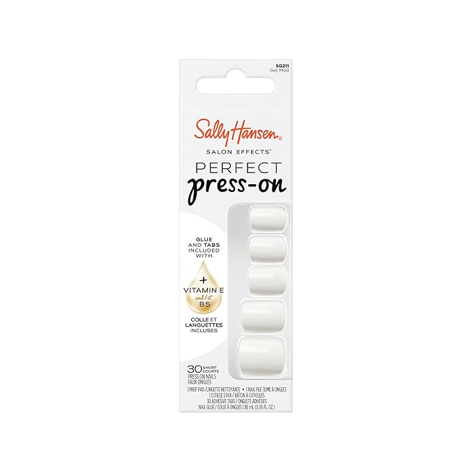 Sally Hansen Salon Effects Perfect Press-On Nails | Square Shape | Easy to Apply, Non-Damaging | 30 Nails, Nail Glue, Adhesive Tabs, File | Get Mod