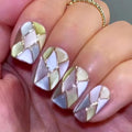 Square Press on Nails Short Fake Nails with Designs Gold Lines Stick on Nail Purple Acrylic False Nail Artificial Nail Press ons Glossy Full Cover Glue on Nails for Women 24Pcs