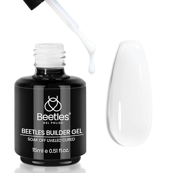 Beetles Builder Gel for Nails -0.5 oz 7 in 1 Milky White Nail Thickening Strengthening Building Apex for Beginner DIY Salon at Home,White Builder Nail Gel, UV & LED Lamp Cured Needed