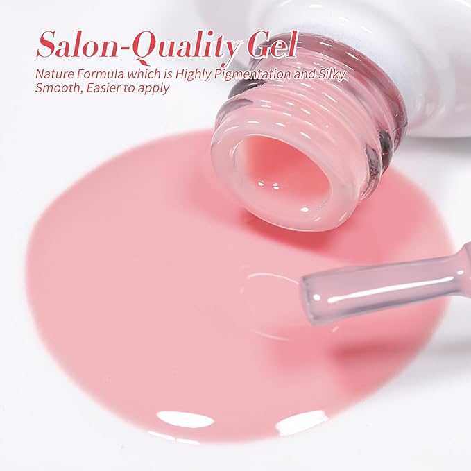 Born Pretty Milky White Jelly Nude Pink Gel Nail Polish Set,Valentine's Day Nude Pink Sheer Translucent Gel Polish Milky Natural Gel Polish Set Nail Art Manicure DIY Kit Home Salon 6PCS 7ML