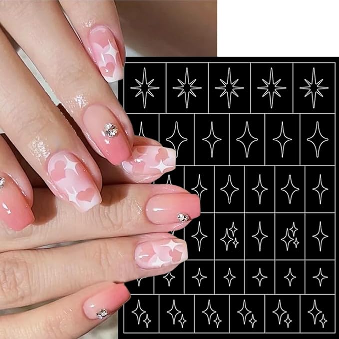 6 Sheets Heart Flower Nail Guides 3D Flame Heart Butterfly Star Nail Art Stickers Airbrush Nail Stencils Stickers Supplies Hollow Guides Nail Decals for Women Acrylic Nails Decoration Stencil Tools
