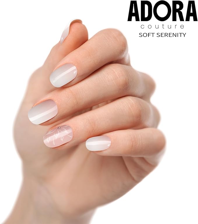 Semi-Cured Gel Nail Strips - 20 Salon-Quality Gel Sticker with UV Light Required, Long Lasting, Easy Application & Removal, Includes Prep Pad, Nail File, Wooden Stick – Soft Serenity