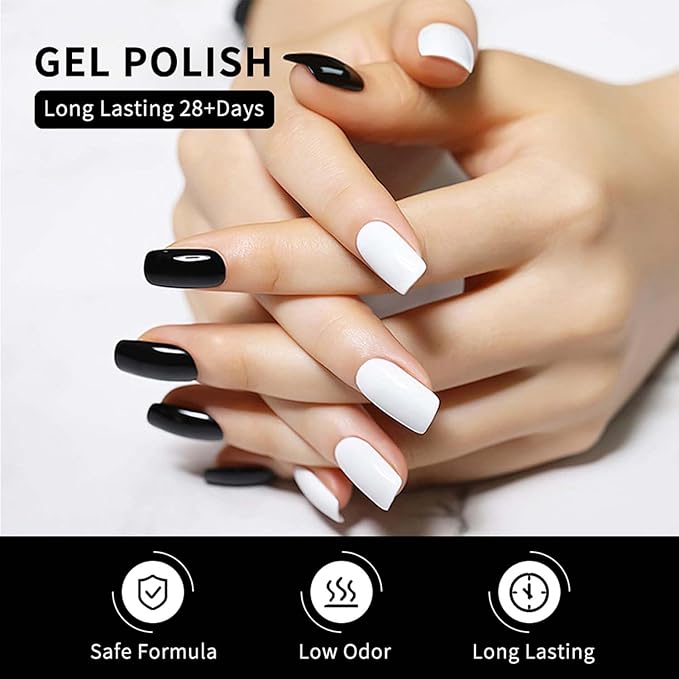 JR 9pcs 15ml Gel Nail Polish Set Black White Pink Series Gel Polish Kit UV LED Soak Off Nail Art Salon at Home DIY Gift A