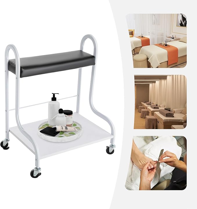 Rolling Trolley, Beauty Salon Nail or Foot Bath Spa Portable Trolley Cart with Wheels & Foot Pad, Foot Rest Pedicure Manicure Funiture Massage Table Salon for Hair Salons, Family Bathrooms
