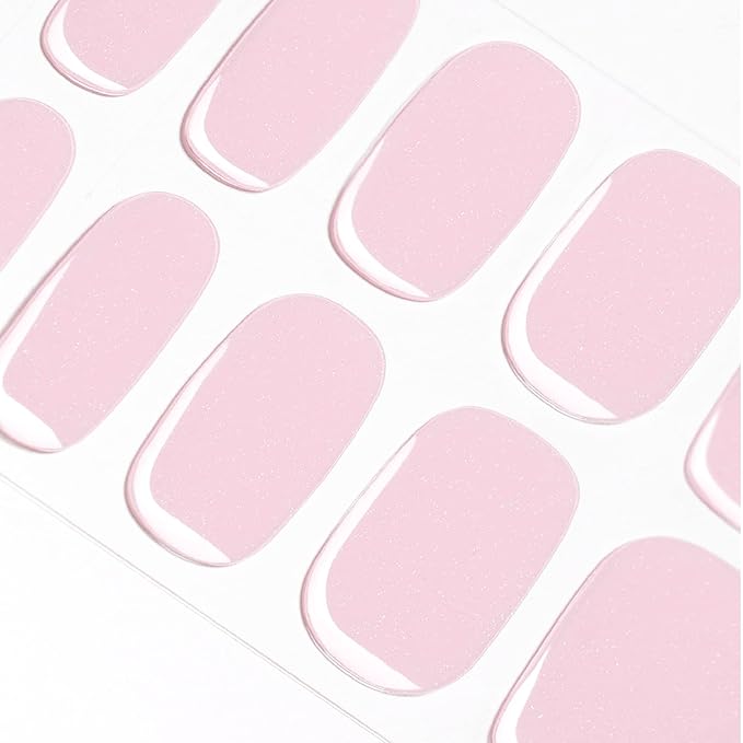DANNI & TONI Semi Cured Gel Nail Strips (Sweet Pink) Gel Nail Wraps Solid Color 28 Stickers