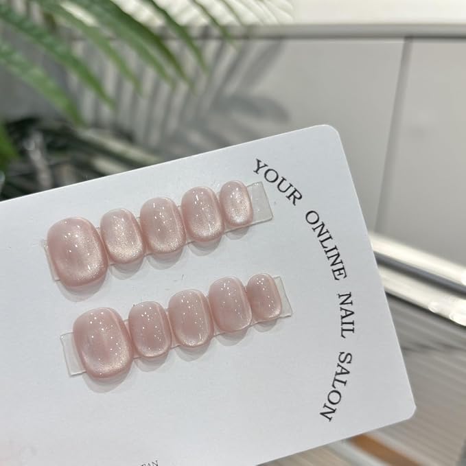 Short Square Press on Nails - Handmade Manicure Art Reusable False Nails 10pcs with Solid Nail Glue, Nail Adhesive Tabs, Strong Nail Glue (BLNF-Medium)