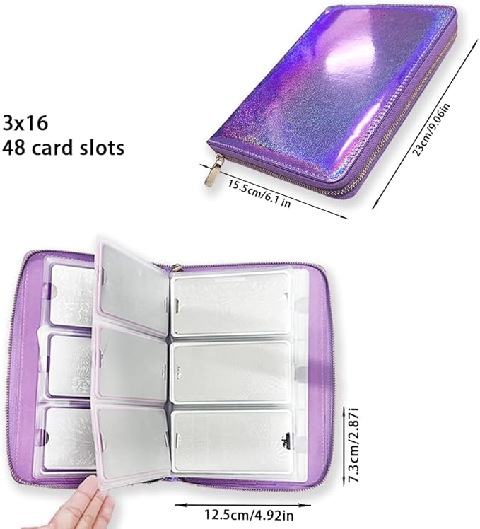 Finger Angel 48 Slots Holographic Nail Plates Holder Case Stamping Templates Organizer Retangel Nail Printing Molds Collection Manicure Tool Accessorie-6x12Cm Template Purple