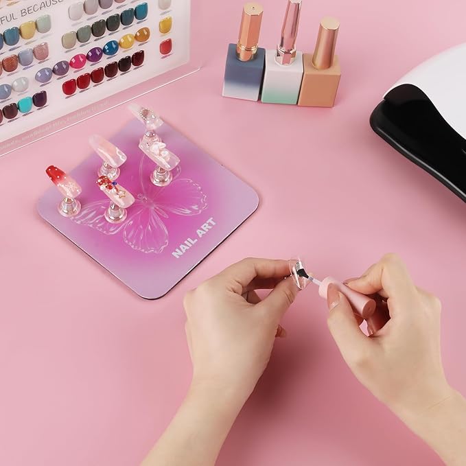 TADOPRO Nail Art Stand for Press Ons Fake Nail Tip Holder for Painting Nails Acrylic Nail Display Practice Kit with Magnetic Metal Base Nail Art Supplies Home DIY & Salon Use（pink02）