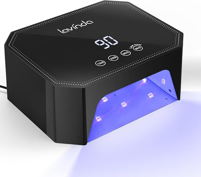 Lavinda 54W UV LED Nail Lamp – Plug-in Gel Nail Light with LCD Display, 4 Timers, Auto Sensor, Dual Wavelength, Nail Dryer for Home & Salon – Black
