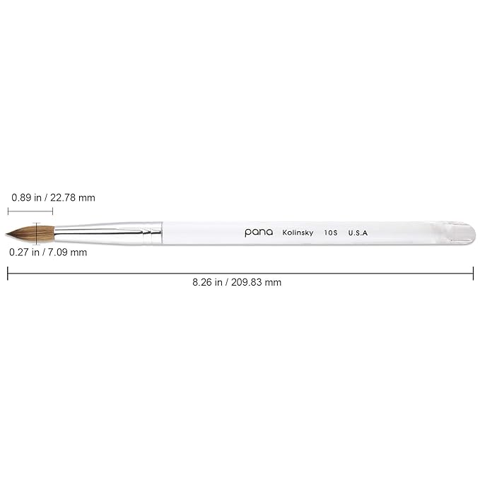 PANA Pure Kolinsky Hair Nail Brush - Round Clear Acrylic Handle (Size 10) - Nail Brush for Nail Application, Nail Extension, Manicure Pedicure Salon Beginner and Professional