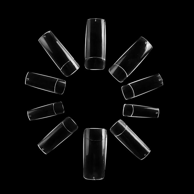 Half Cover Acrylic False Nail Tips, 1000PCS Fake Nail Shape Artificial False Nails Tips 10 Sizes with Case for Nail Art Salons and Home DIY (Clear+Natural)