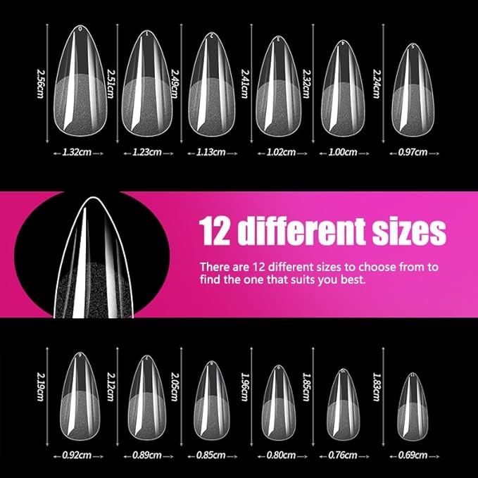 Medium Stiletto Clear Nail Tips 600pcs Full Cover Soft Acrylic Press For Nail Kit Women Home DIY Fake Nails for Nail Extension 12 Size