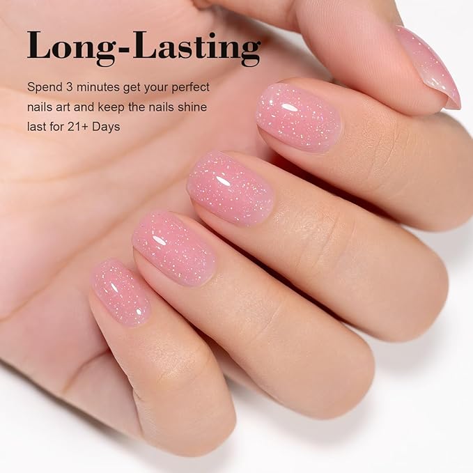 RARJSM Glitter Rubber Base Gel Nail Polish Nude Cherry Blossom Pink Rainbow Iridescent Shimmer Brush on Quick Extend Builder Hard Gel Soak Off Curing Requires 15ml Salon Home French Manicure