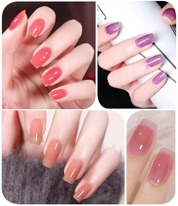 DouborQ 20 Bottles Jelly Gel Nail Polish Glass Translucent Crystal Blue Pink Red Pink Clear Green Yellow Purple Colors UV Soak Off LED Gel 7ml Soak Off Manicure Kit