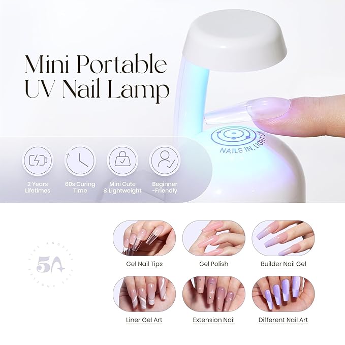 Tipex Gel Nail Tips Kit, Pre-etched Acrylic Hard Nail Tips Set for Beginners, Short Square Full Cover Press On Nails, Deep C Curve Flat Nails, 16 Sizes, UV Nail Glue, LED Lamp, Base Gel